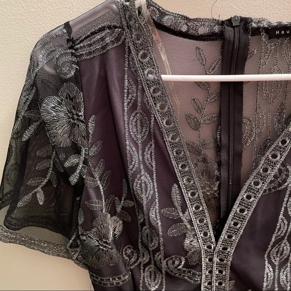 Black & Silver Embroidered Mesh Romper - Picture 5 of 6